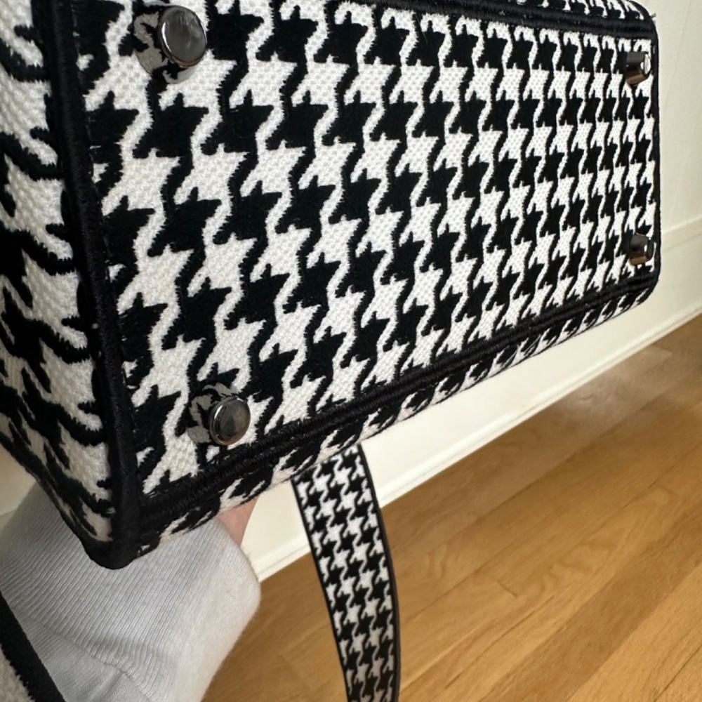 Christian Dior Lady D-Lite Bag Houndstooth Black White Medium Handbag Purse - Picture 6 of 16